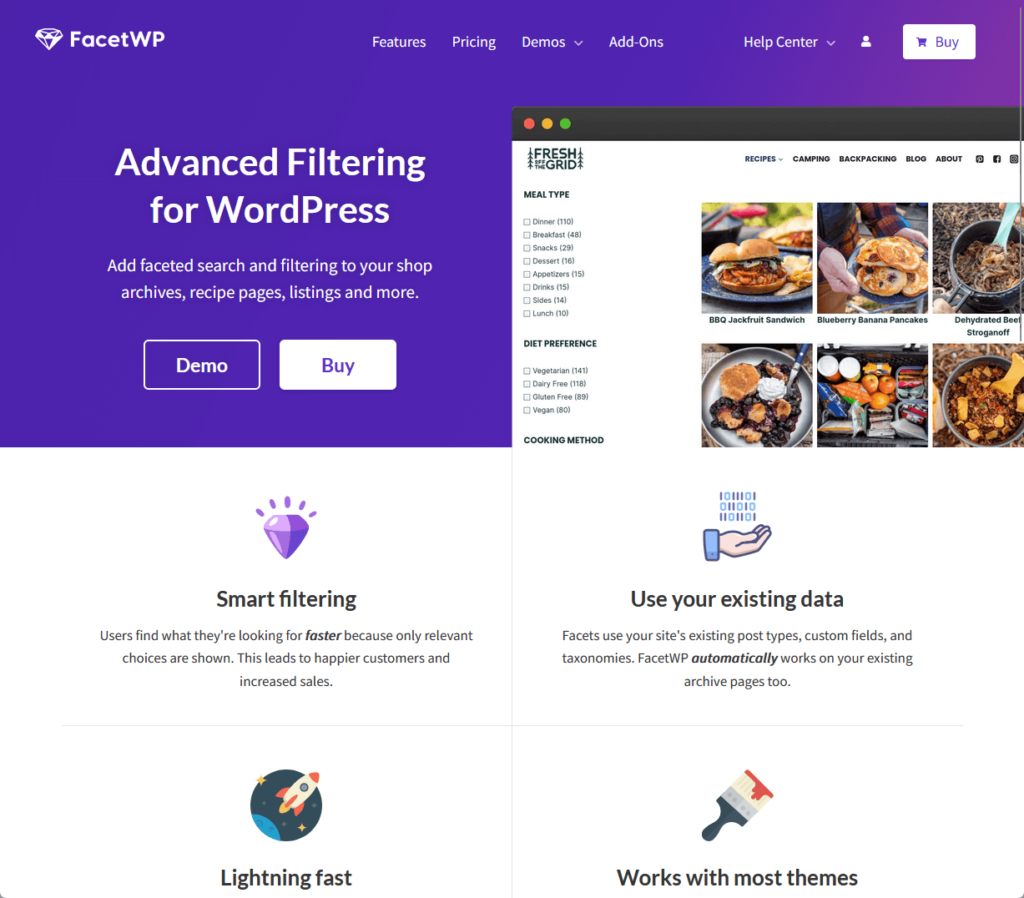Advanced Filtering for WordPress. Add faceted search and filtering to your shop archives, recipe pages, listings and more.