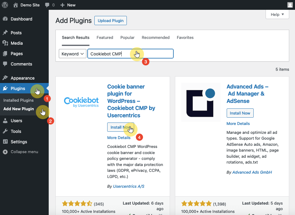 install now Cookie banner plugin for WordPress - Cookiebot CMP by Usercentrics