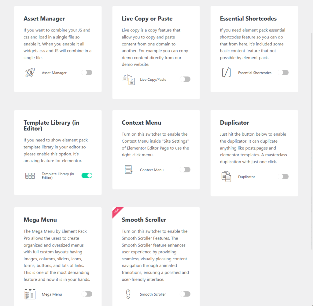 all the other features and tools available with Element Pack