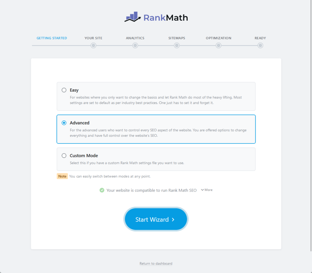 getting started with the rank math setup wizard manually