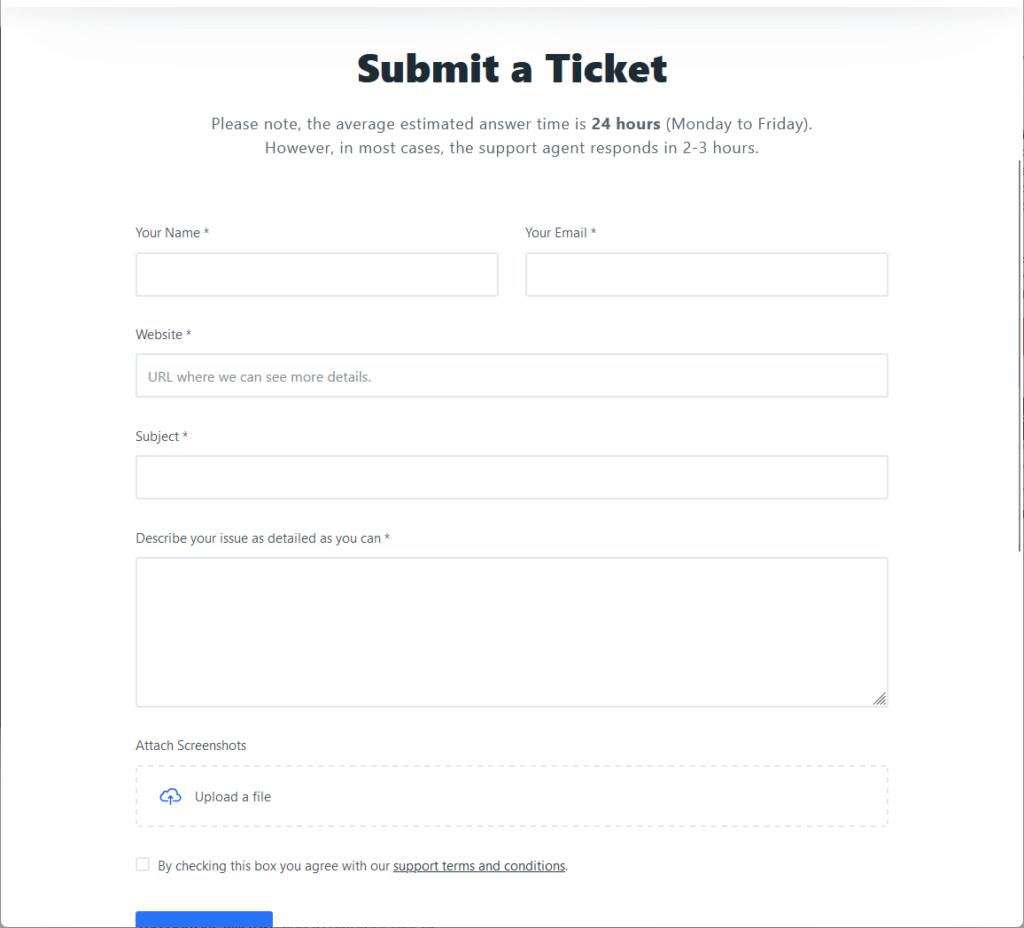 submit a ticket to blocksy in their support page
