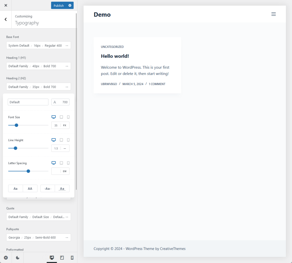 customizing typography with custom fonts and local google fonts in the customizer with blocksy