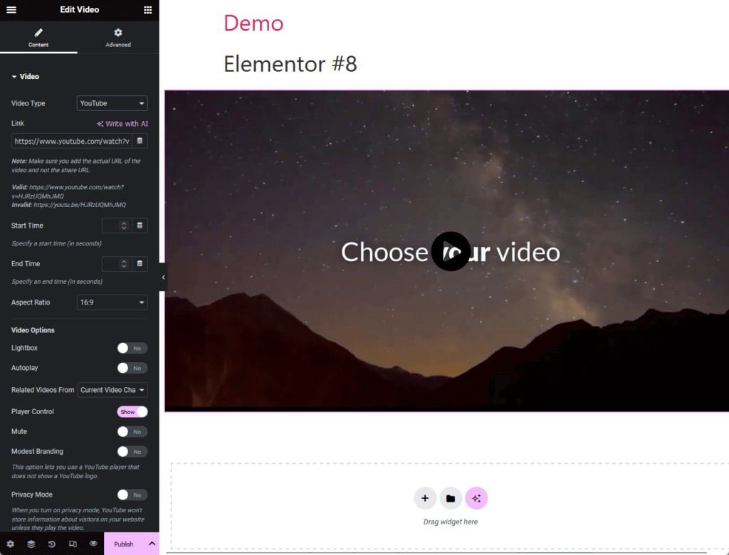 video widget content settings for ultimate addons for elementor