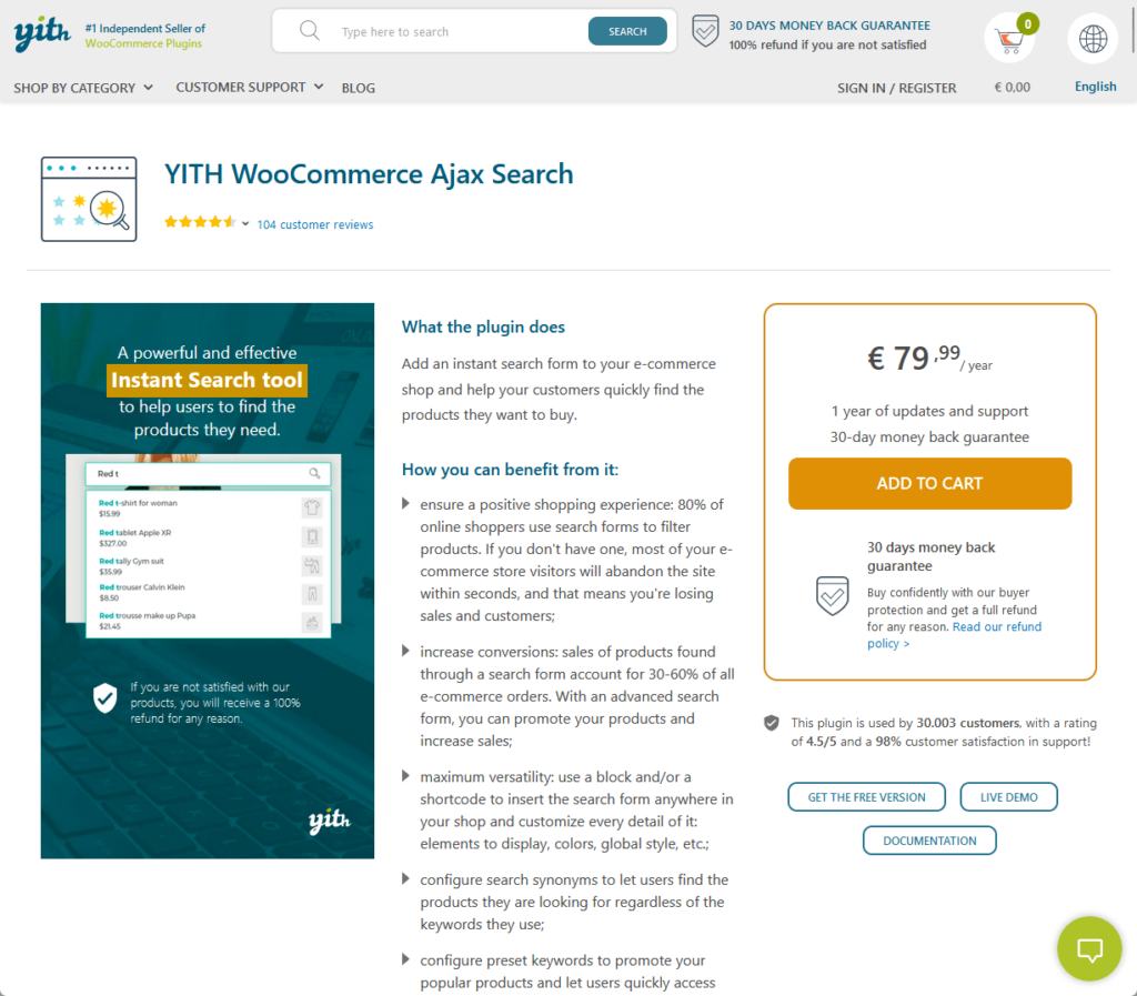 YITH WooCommerce Ajax Search: A powerful and effective Instant Search tool to help users to find the products they need.