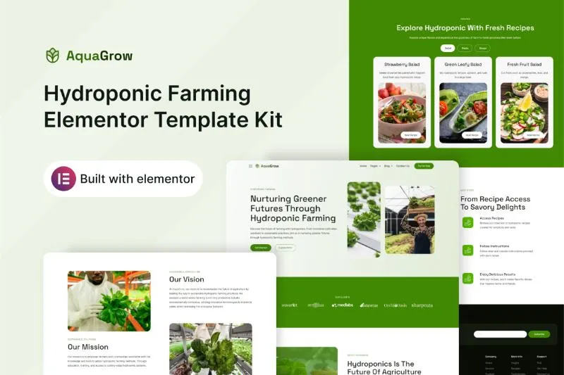 AquaGrow - Hydroponic Farming Elementor Template Kit