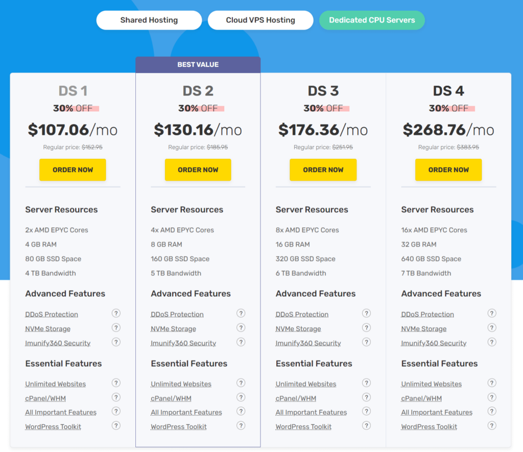 FastComet Dedicated-Server hosting plans