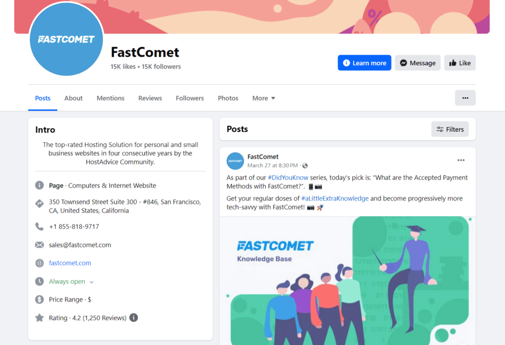 FastComet Facebook page