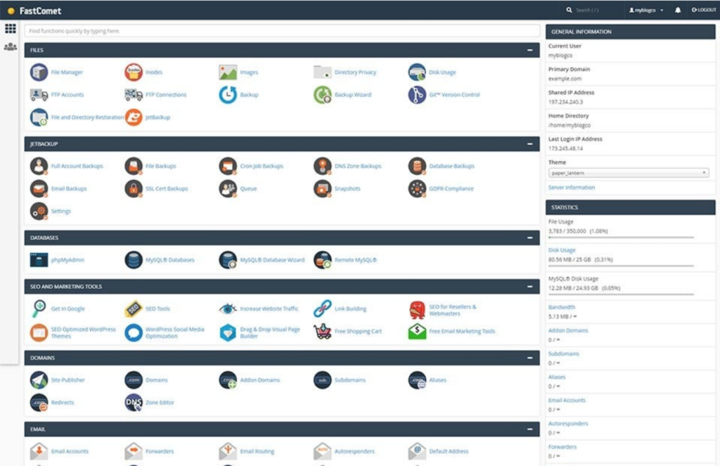 FastComet cPanel Control panel