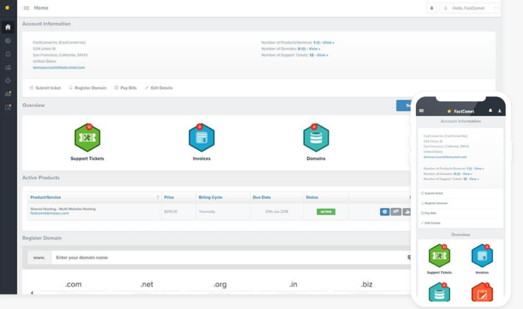 FastComet client area