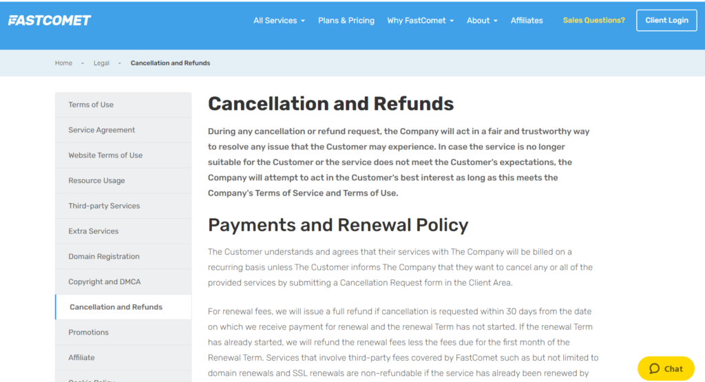 FastComet refund policy