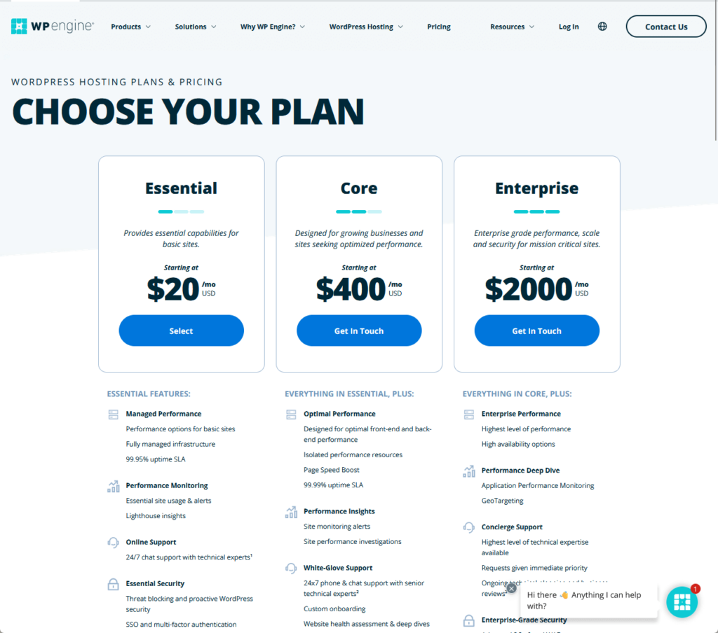 different set of wordpress hosting plans and pricing