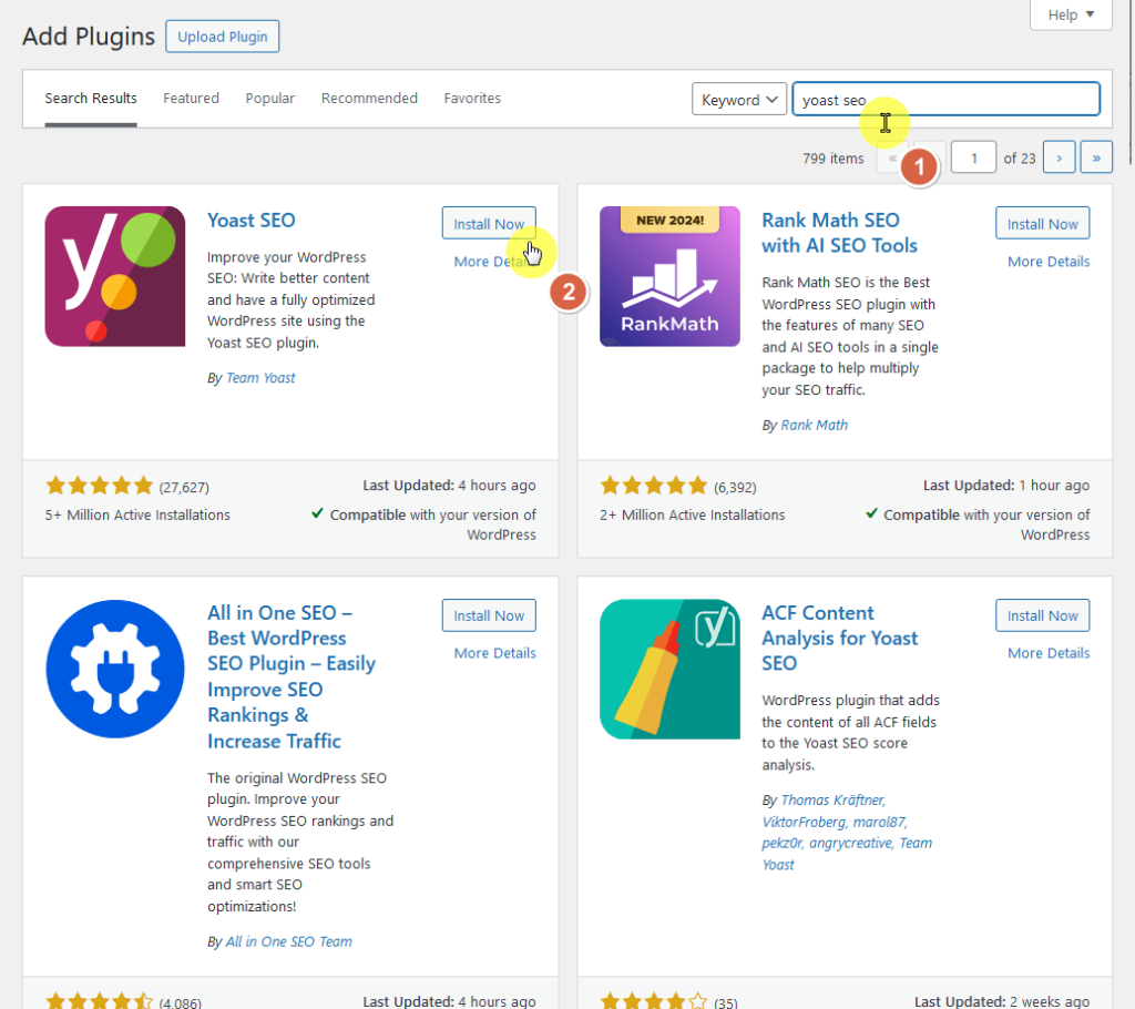 find and install the free version of yoast seo