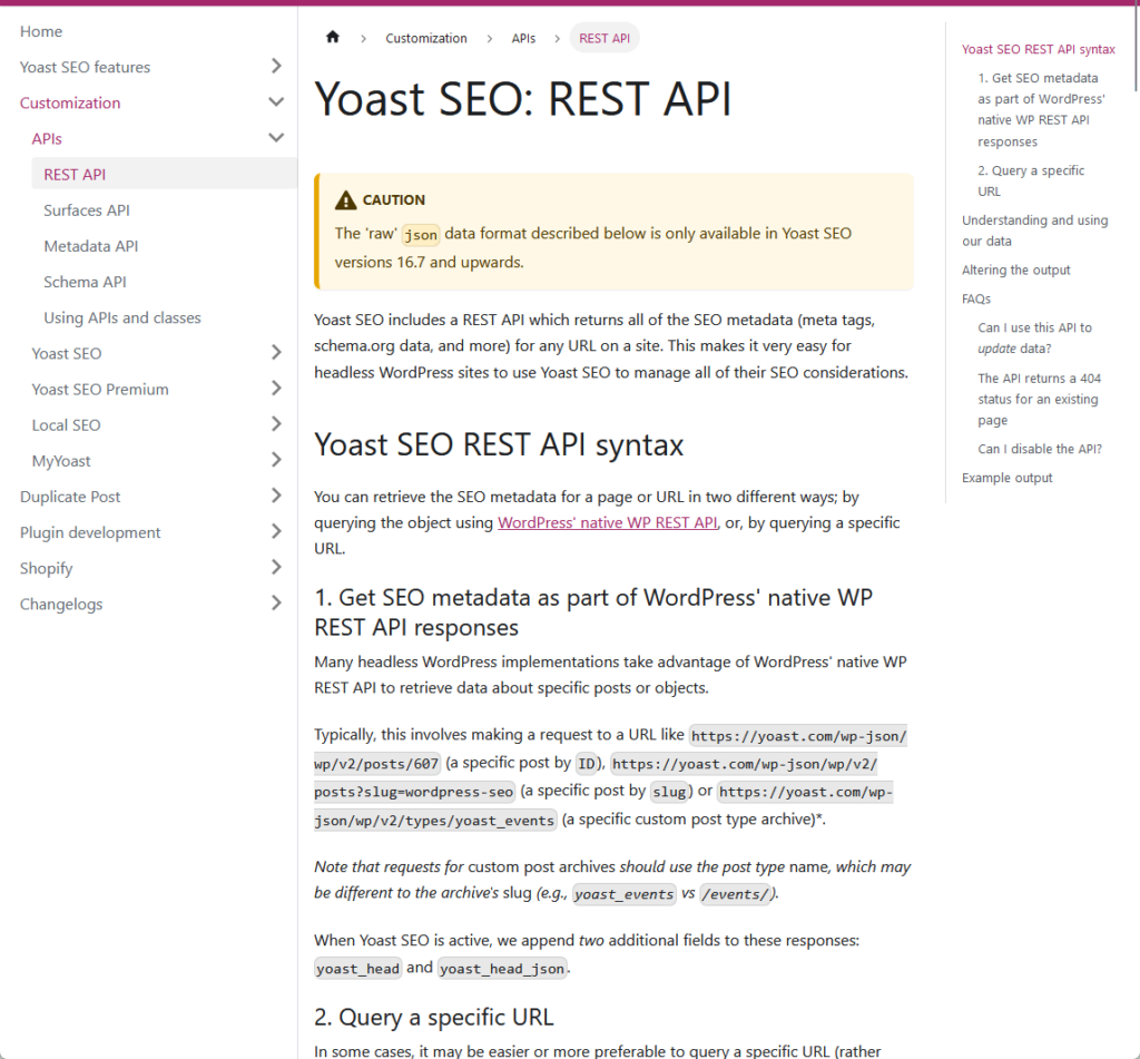 an example of a dev documentation from yoast