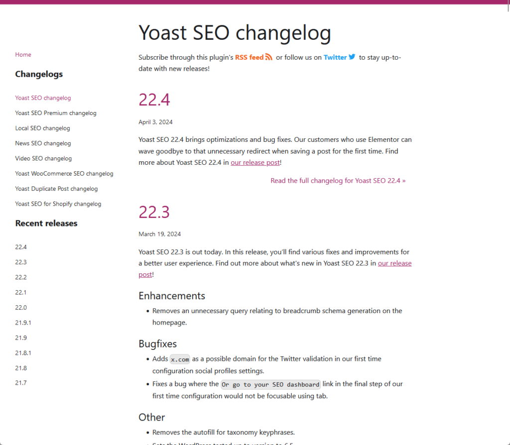 plugin updates on yoast seo changelog
