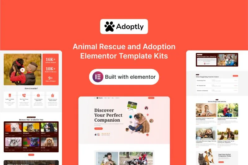 Adoptly - Animal Rescue and Adoption Elementor Template Kit