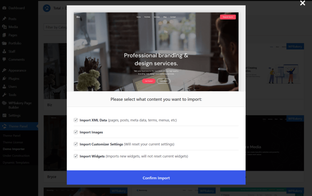 Click confirm import button