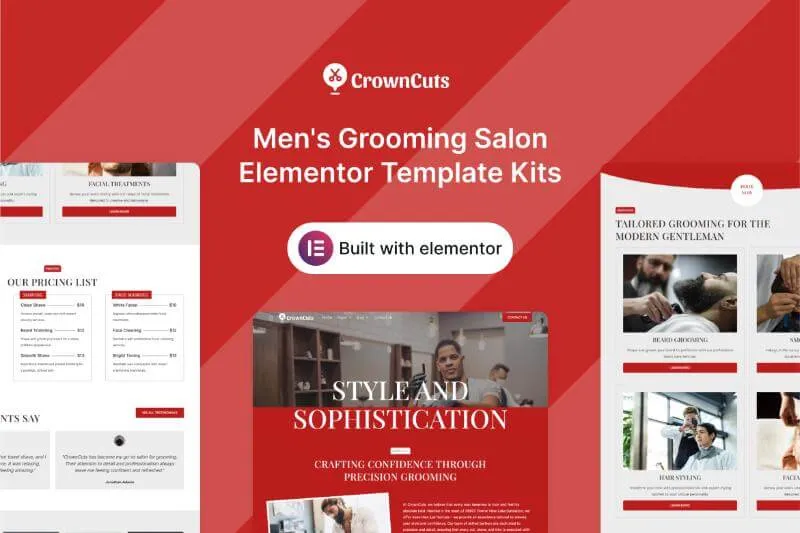 CrownCuts - Mens Grooming Salon Elementor Template Kit