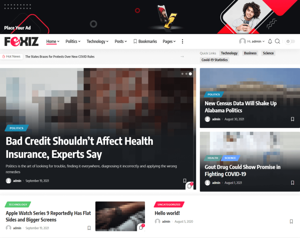 Current website preview with Foxiz theme