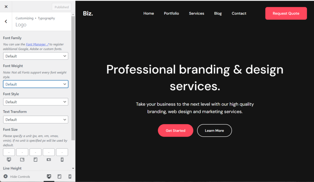 Customize logo typography