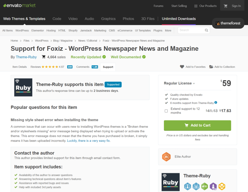 Foxiz WordPress theme support area
