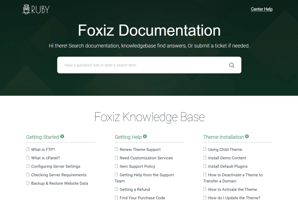 Foxiz documentation area