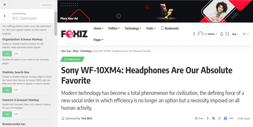 Foxiz theme SEO settings
