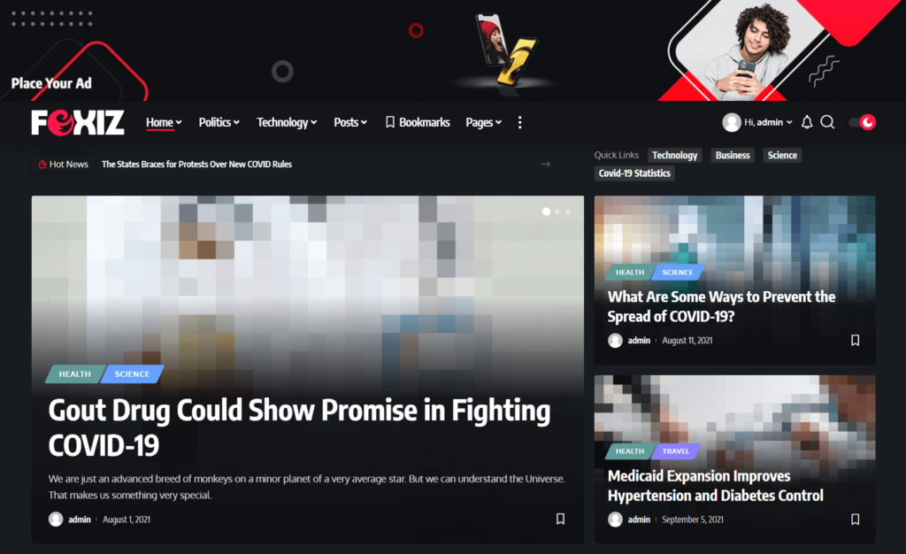Foxiz theme dark mode version