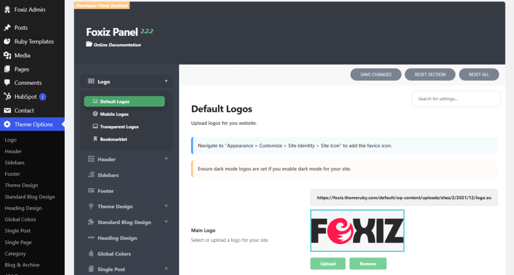 Foxiz theme option area