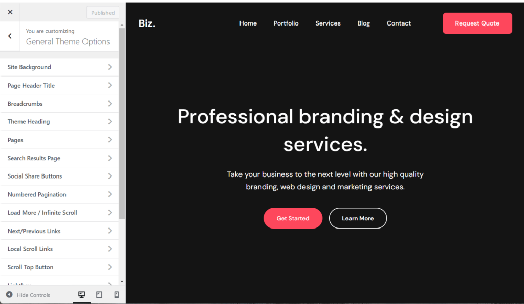 General theme options