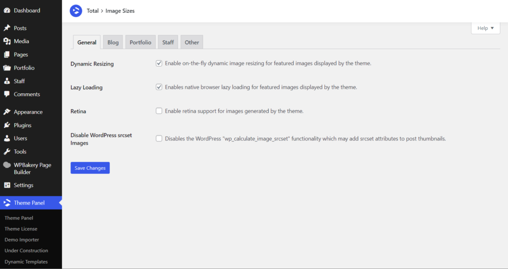 Global image size settings