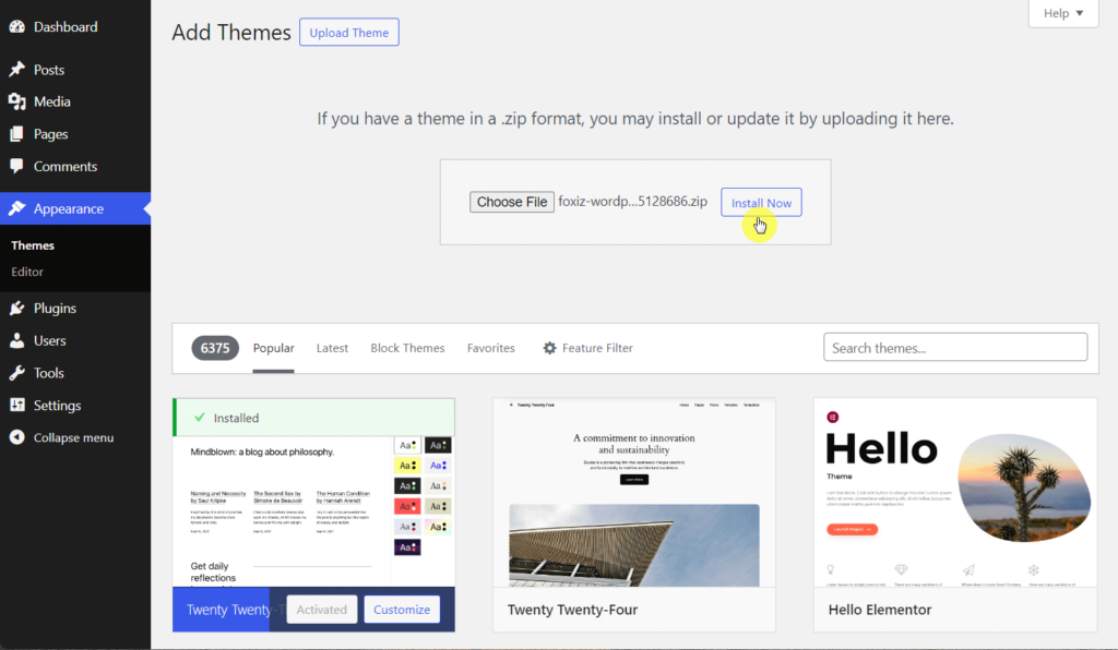 Install Foxiz theme