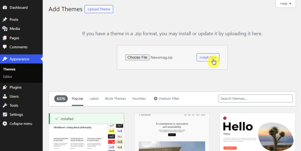 Install Newsmag theme