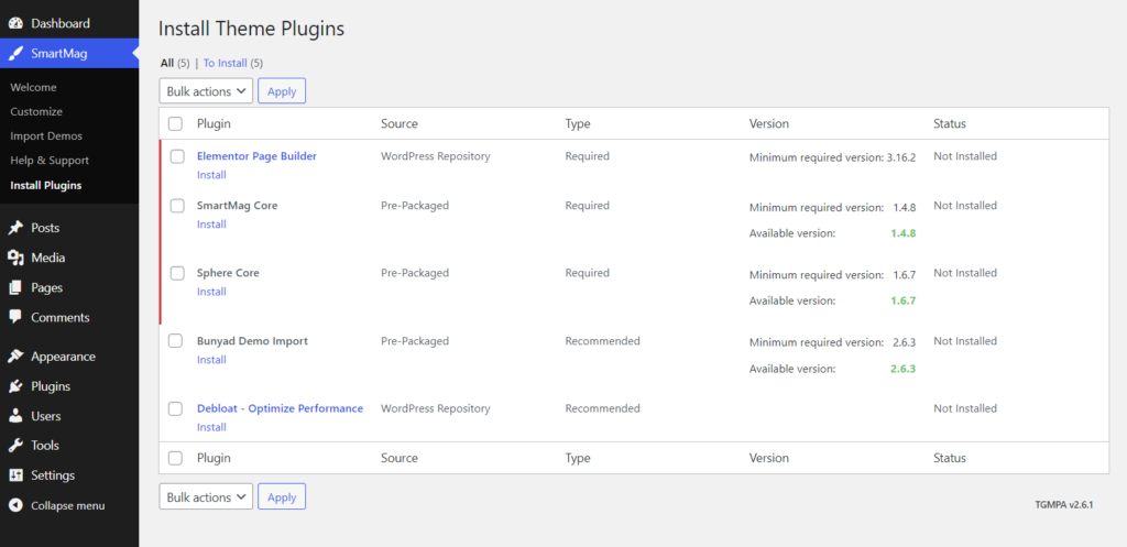 Install SmartMag required plugins