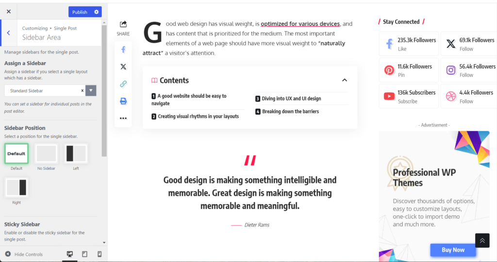 Manage single post sidebar