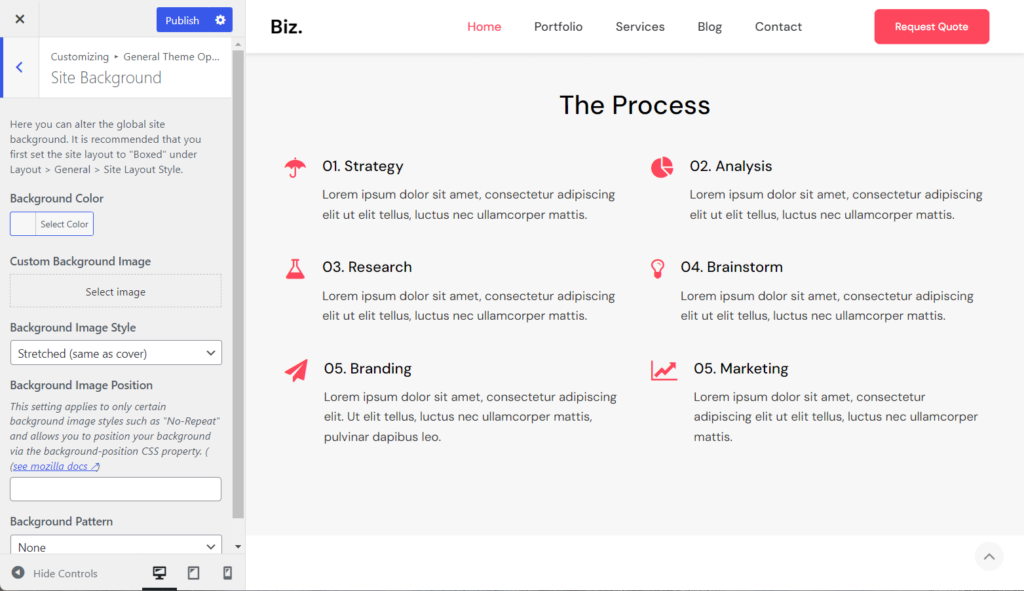 Manage site background