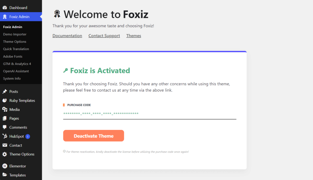 Navigate to Foxiz support area from dashboard