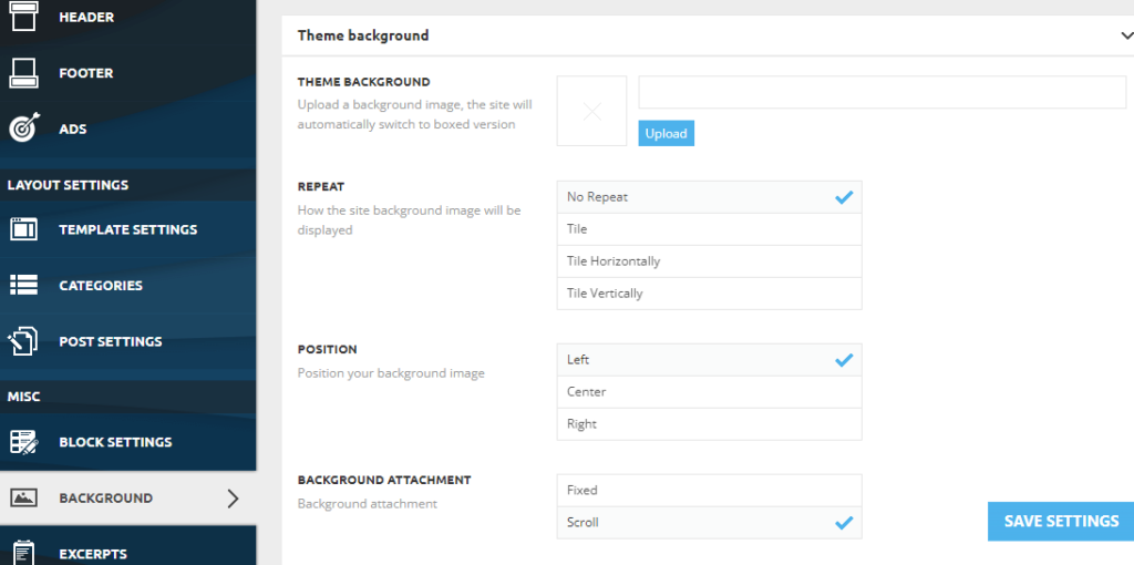 Newsmag background settings