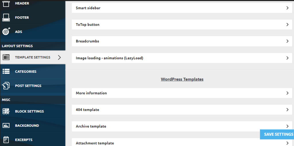 Newsmag template settings