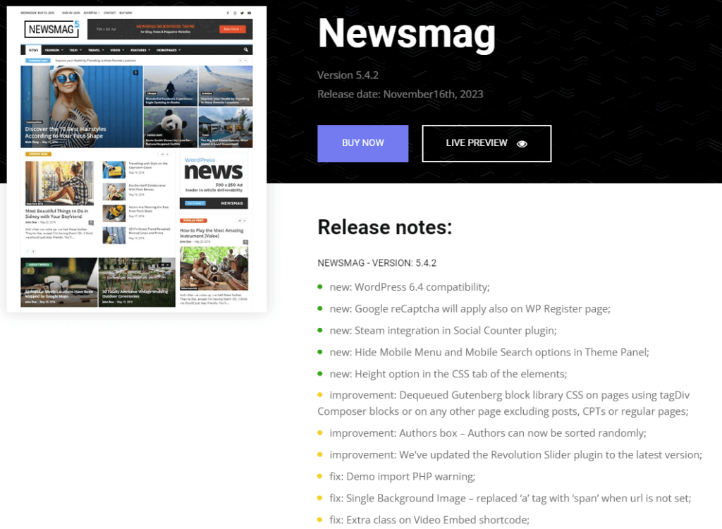 Newsmag theme changelog