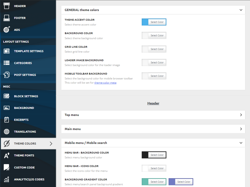 Newsmag theme colors