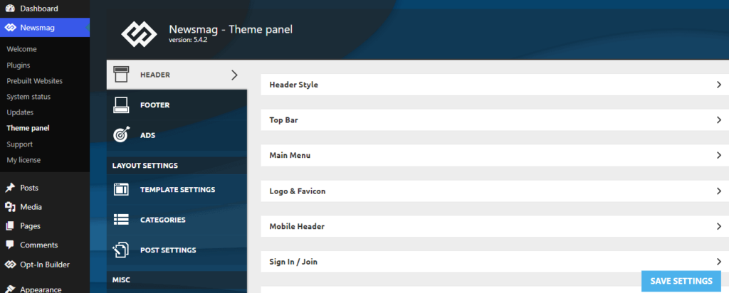 Newsmag theme panel