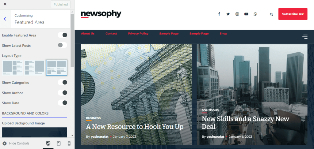 Newsophy featured area