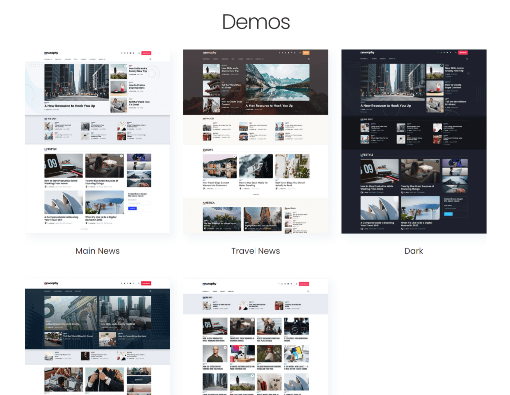 Newsophy demo websites