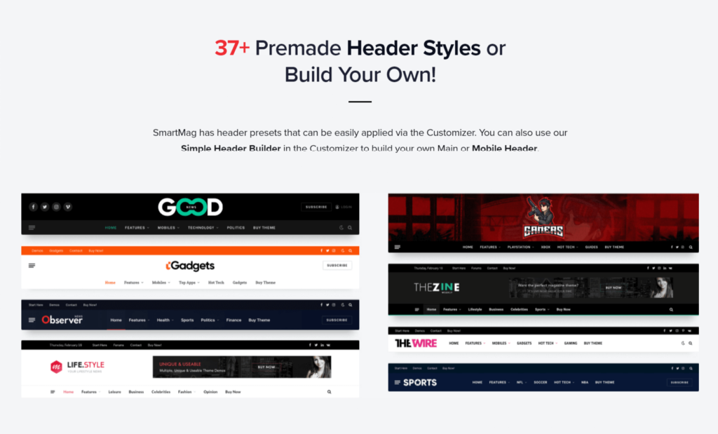 Premade header styles