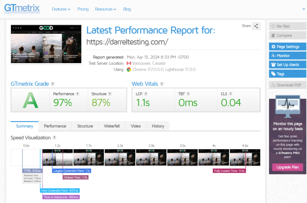 SmartMag theme GTmetrix report one