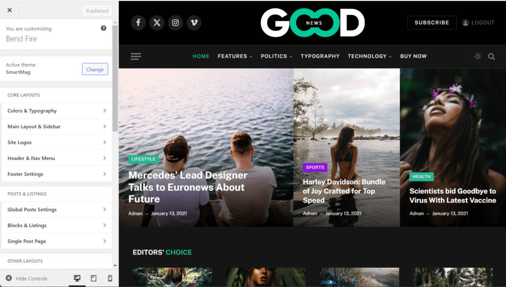 SmartMag theme options
