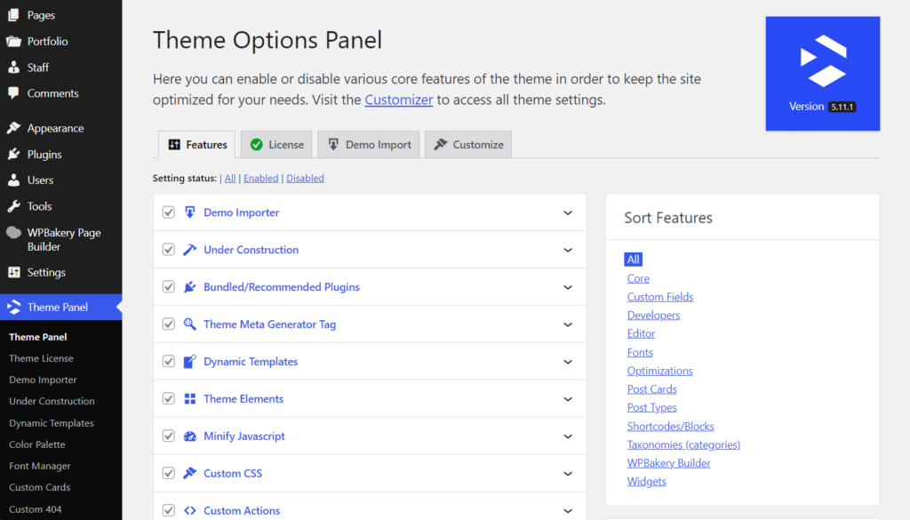 Total Theme Options Panel