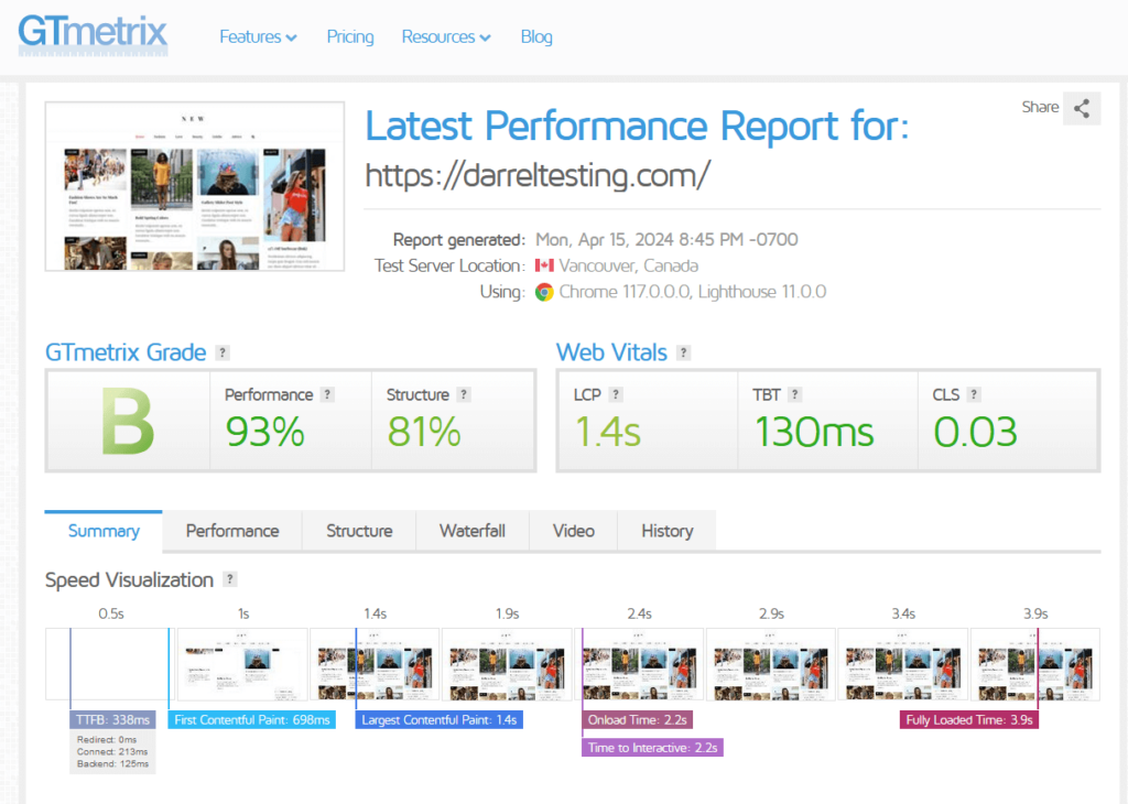 Total theme GTmetrix report one