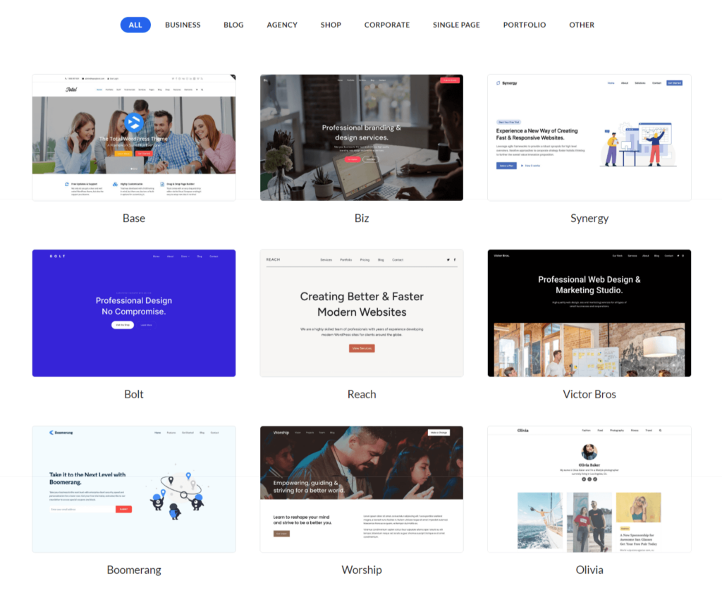 Total theme prebuilt websites