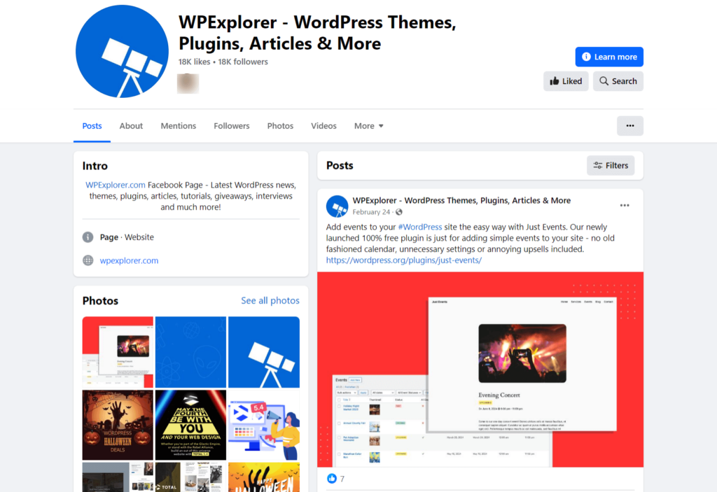 WPExplorer Facebook page